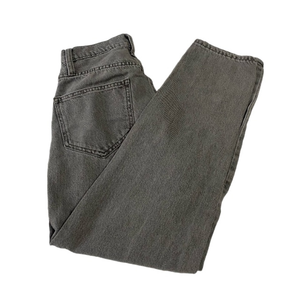 Woman’s grey high rise mom jeans